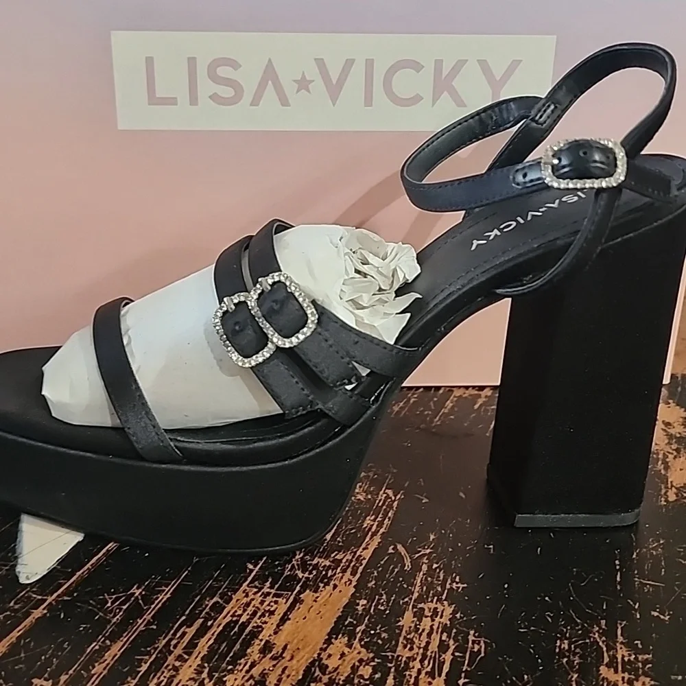 New Lisa Vicky Babe Strappy Platform Sandal W 9M New Classy! ⚫️